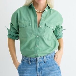 J. Crew Garment Dyed Chambray Light Green Button Down Shirt 100% cotton - 6
